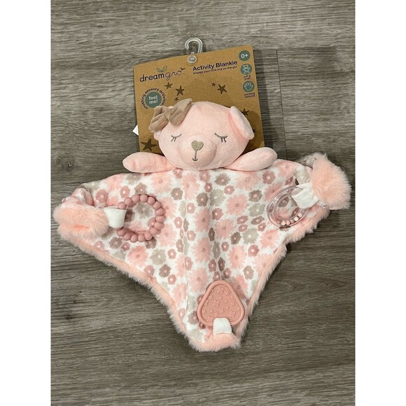 Dream Gro Buddy Activity Lovey Baby Security Blanket Pink Bear Embroidered New - Picture 4 of 5